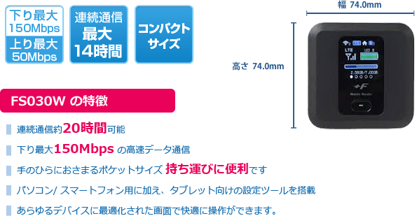 ポケット型WiFiルーター・FS030W